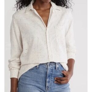 Frank & Eileen Barry Button Down Shirt Womens XS Cream Speckled Cotton